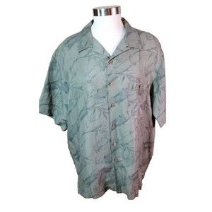 Caribbean Pineapple Men's Button-Up Shirt Short Sleeve Sz L Green Hawaiian